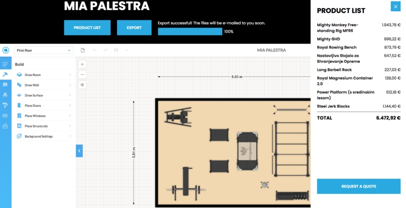 configuratore per progettare la palestra 3D 