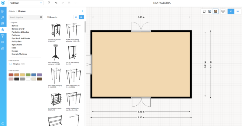 configuratore per progettare la palestra 3D 